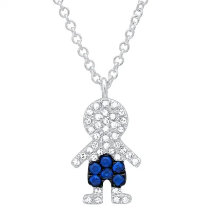 sterling silver angel wing pendant 14K White Gold Diamond and Blue Sapphire Boy Necklace