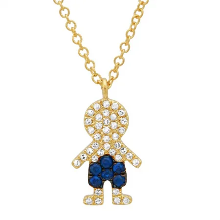 celestial orbit ring set 14K Yellow Gold Diamond and Blue Sapphire Boy Necklace