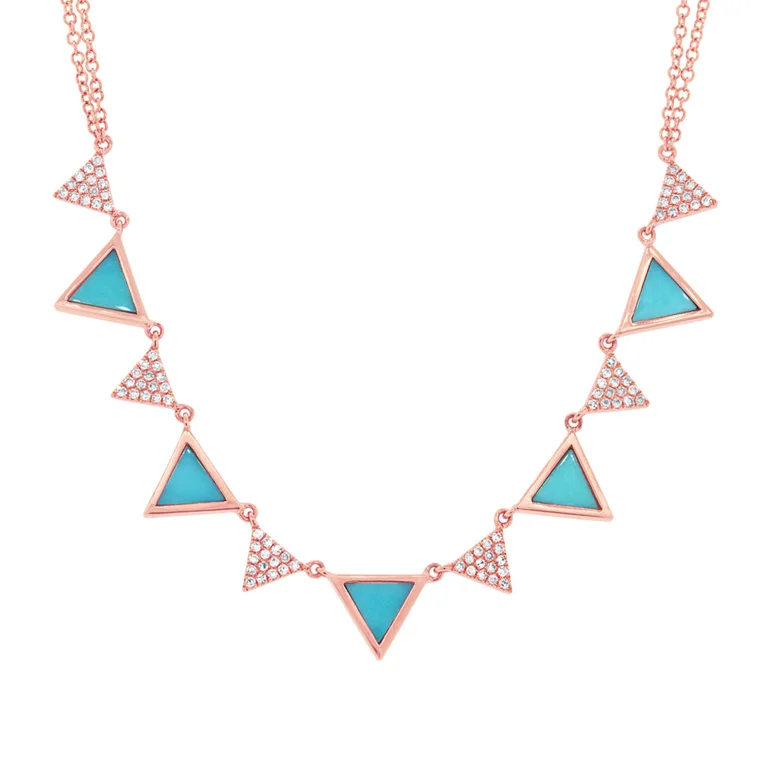 minimalist disc pendant necklace 14K Rose Gold Diamond and Composite Turquoise Triangle Necklace