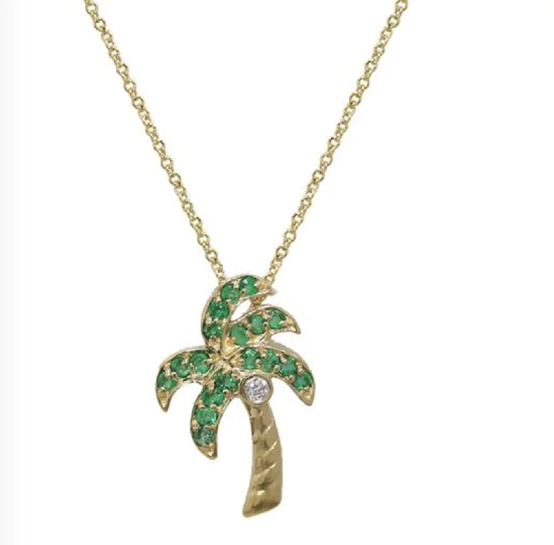 infinity loop ring rose gold 14K Yellow Gold Diamond and Emerald Palm Tree Pendant