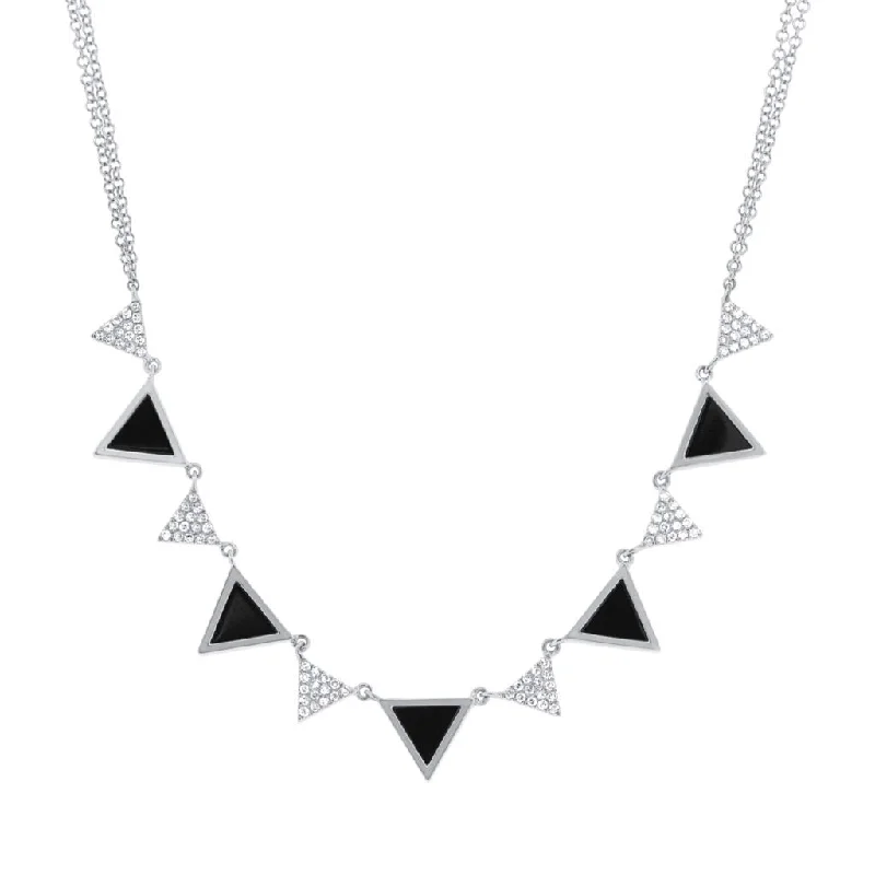 titanium black matte ring 14K White Gold Diamond and Onyx Triangle Necklace