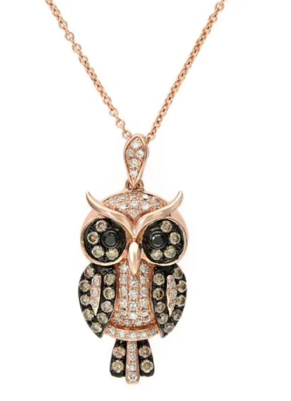 black spinel ring men 14K Rose Gold Diamond Owl Pendant