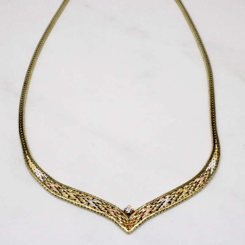 minimalist clover charm bracelet Diamond & Tri Tone Gold Necklace | 0.15ct | 15" |