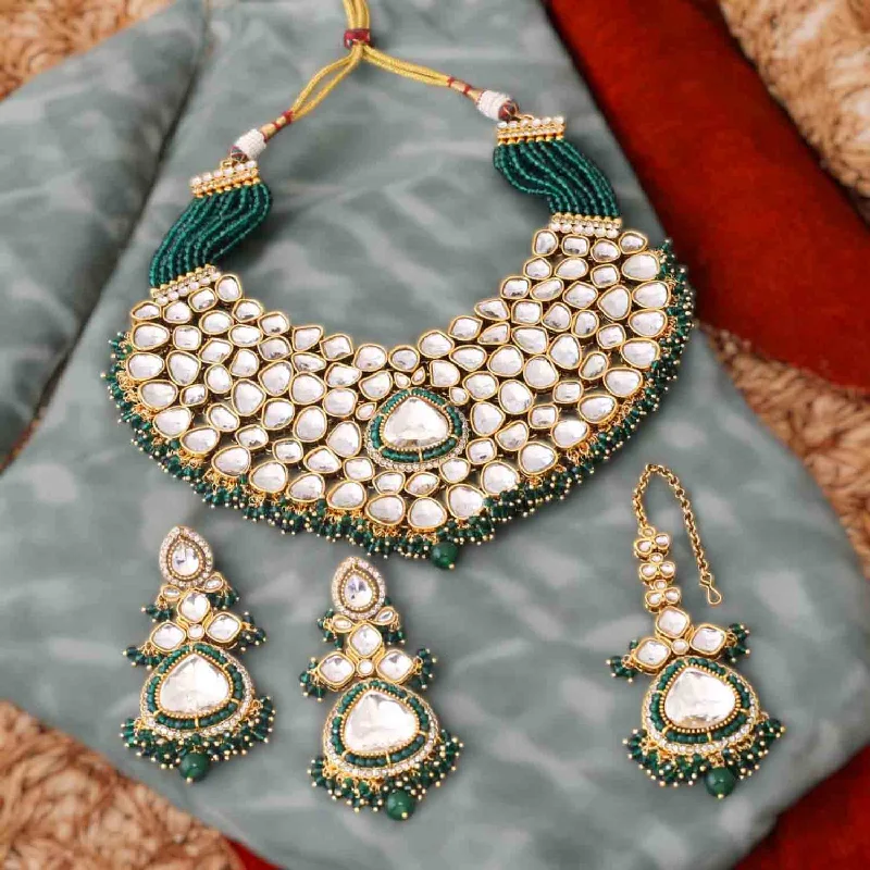 celestial sunburst ring gold Emerald Kairavi Kundan Jewellery Set