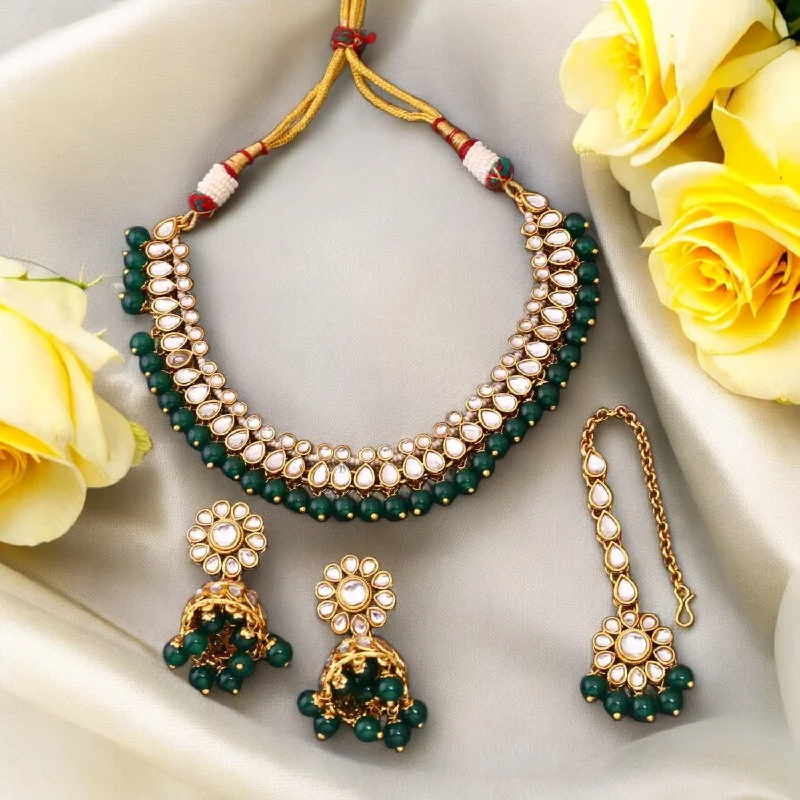 vintage marcasite brooch floral Emerald Mahiya Kundan Jewellery Set
