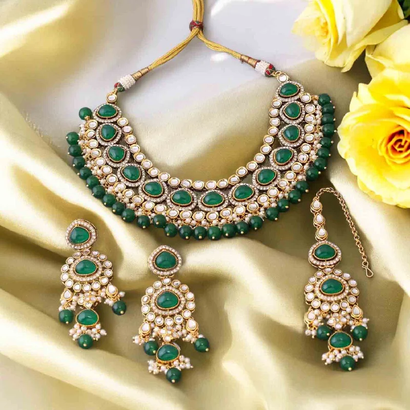real tourmaline birthstone ring Emerald Nikhina Kundan Jewellery Set