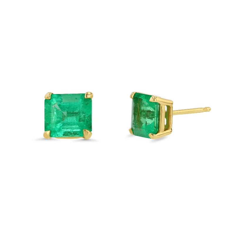 wide gold cuff bracelet MUZO EMERALD PRONG SET EARRINGS