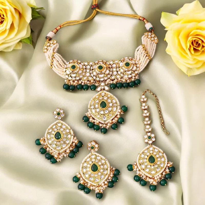 pearl stud earrings classic Emerald Saloni Kundan Jewellery Set