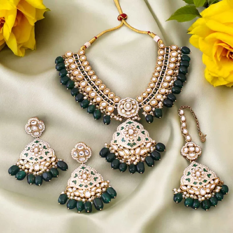 handcrafted braided silver bracelet Emerald Shailani Kundan Jewellery Set