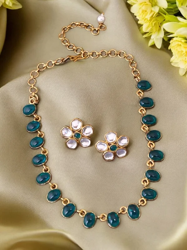 handcrafted turquoise necklace Emerald Tulsikaa Kundan Jewellery Set