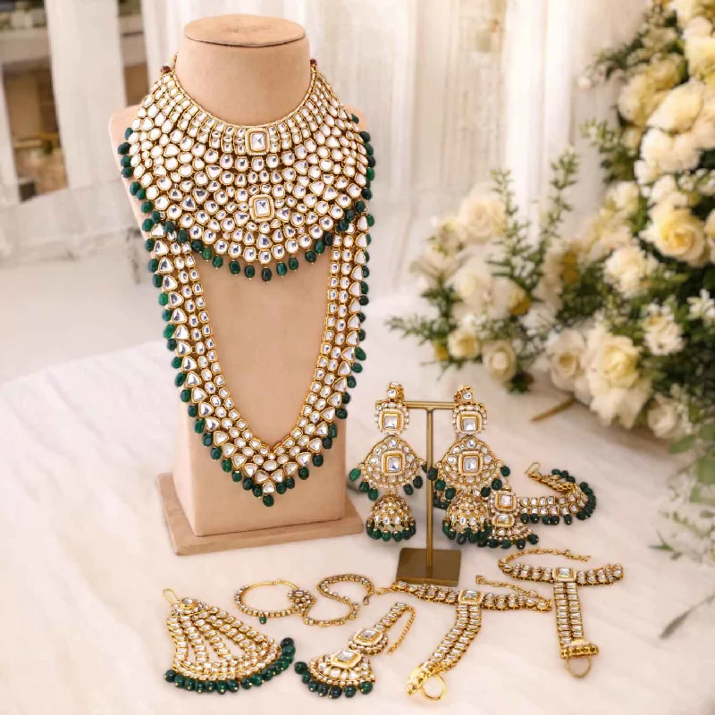 handcrafted gemstone ring women Emerald Vishalakshi Bridal Jewellery Set