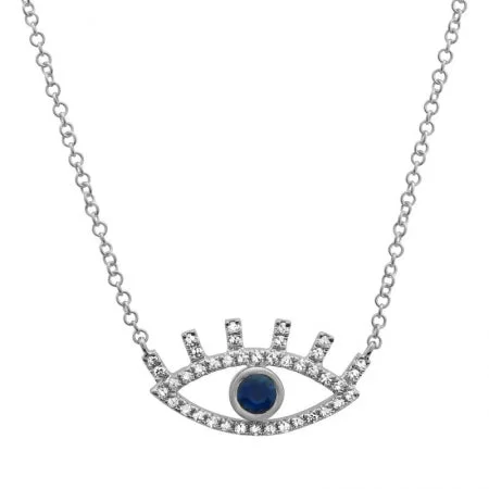 evil eye protection bracelet 14K White Gold Diamond + Sapphire Evil Eye Necklace