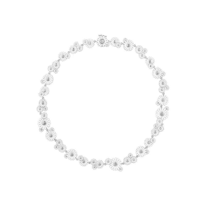 Daisy Layered Silver Necklace w. White Enamel