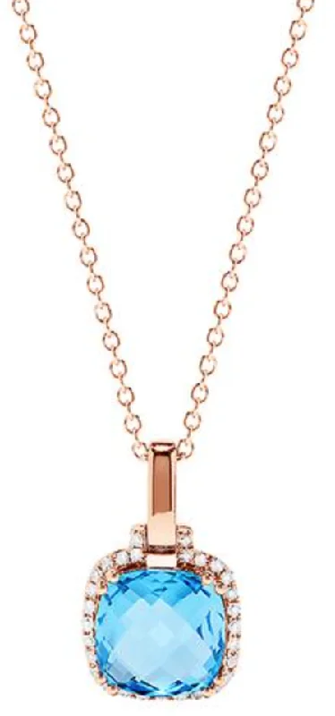 sterling silver braided ring 14K Rose Gold Blue Topaz and Diamond Square Pendant