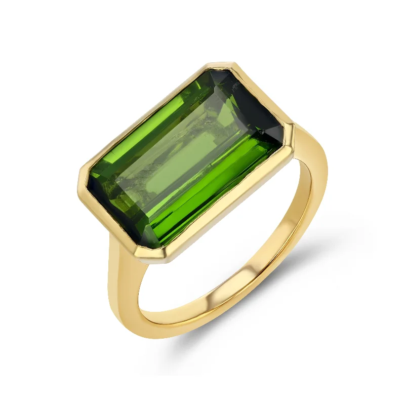 dainty cherry blossom ring Green Tourmaline Bezel Set Ring