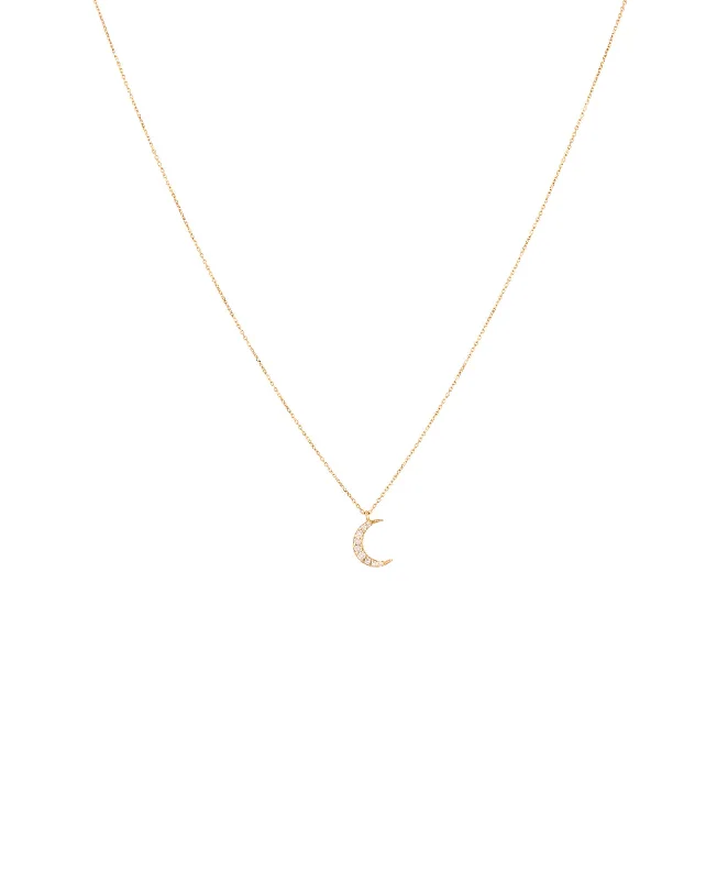 Moon 18K Gold, Whitegold or Rosegold Necklace w. Diamonds