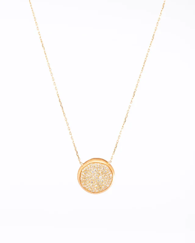 Round 18K Gold, Whitegold or Rosegold Necklace w. Diamonds