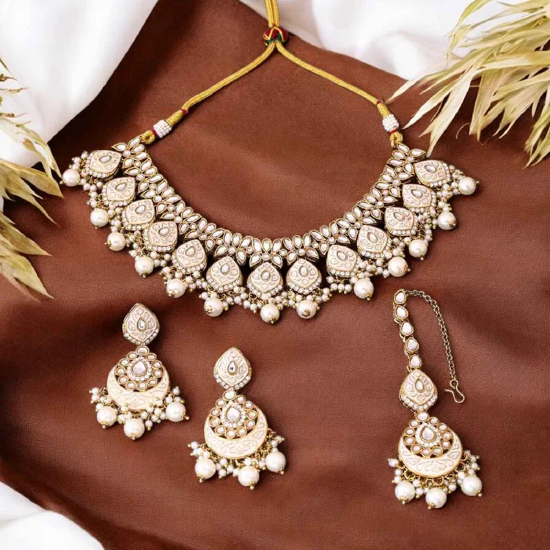 chunky gemstone cuff bracelet Ivory Dharvi Kundan Jewellery Set
