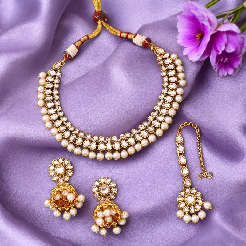 adjustable rope bracelet handmade Ivory Mahiya Kundan Jewellery Set