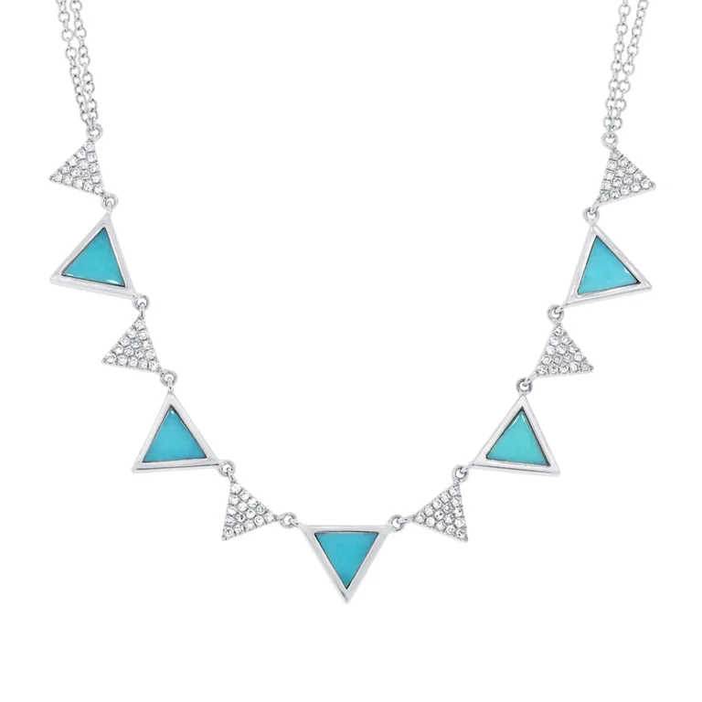 small diamond nose stud 14K White Gold Diamond and Composite Turquoise Triangle Necklace