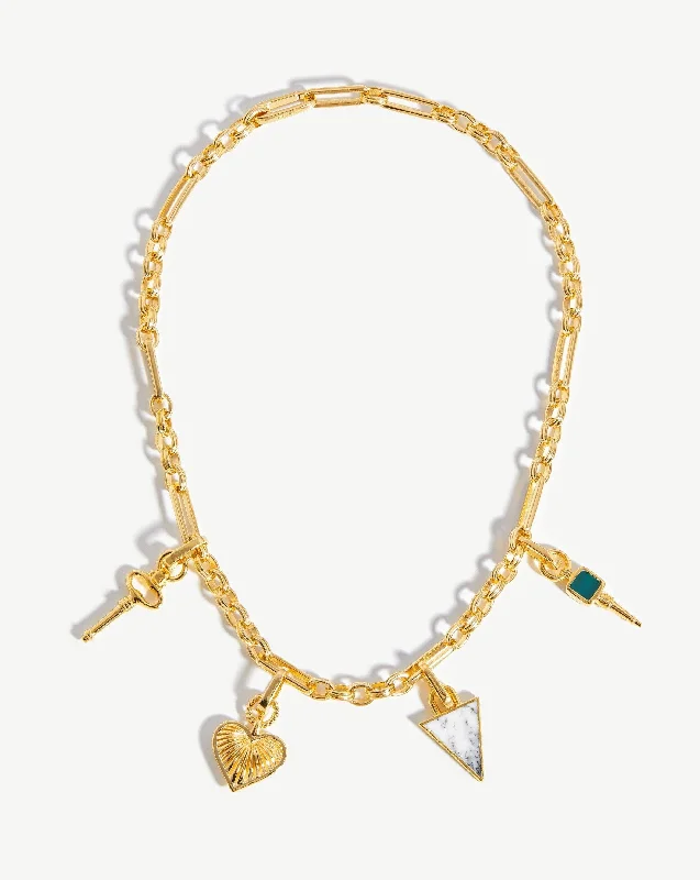 unique diamond tennis bracelet Key To Your Heart Charm Necklace | 18ct Gold Plated/Dendritic & Black Onyx