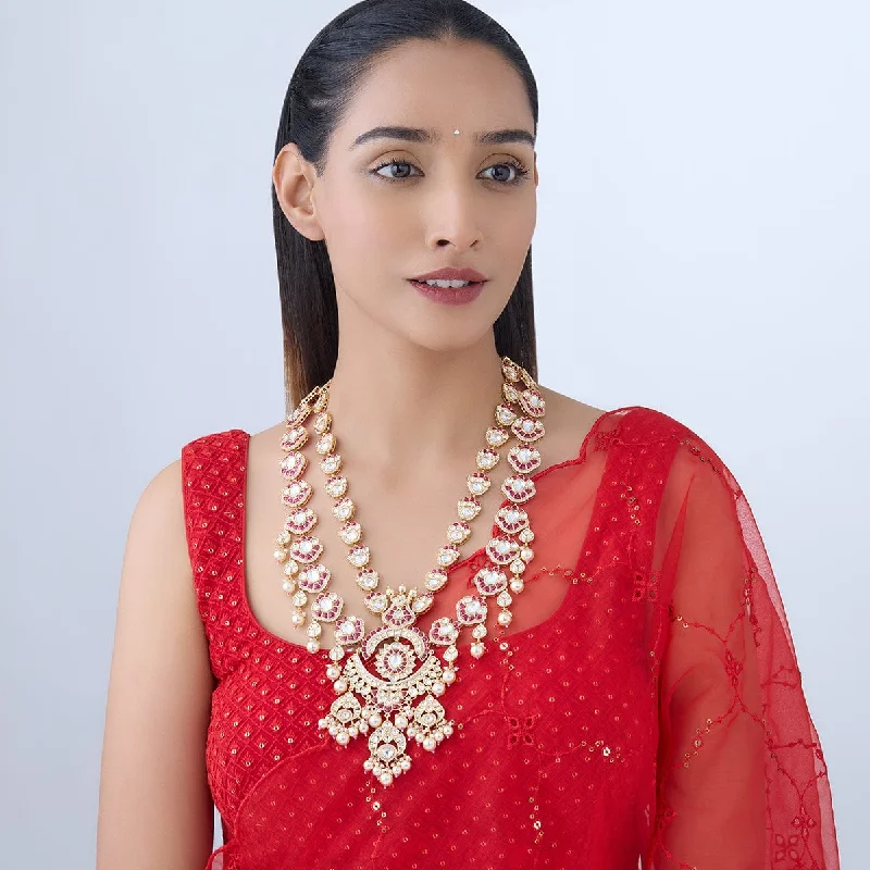 handcrafted raw crystal pendant Kundan Necklace 167020