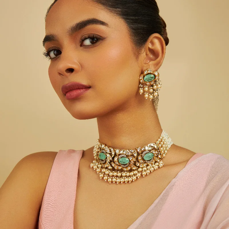 dainty heart charm necklace Kundan Necklace 169665