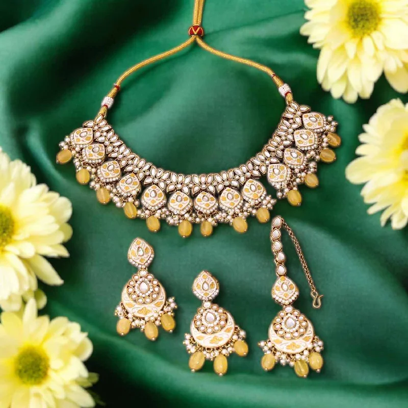 silver lotus flower earrings Lemon Dharvi Kundan Jewellery Set
