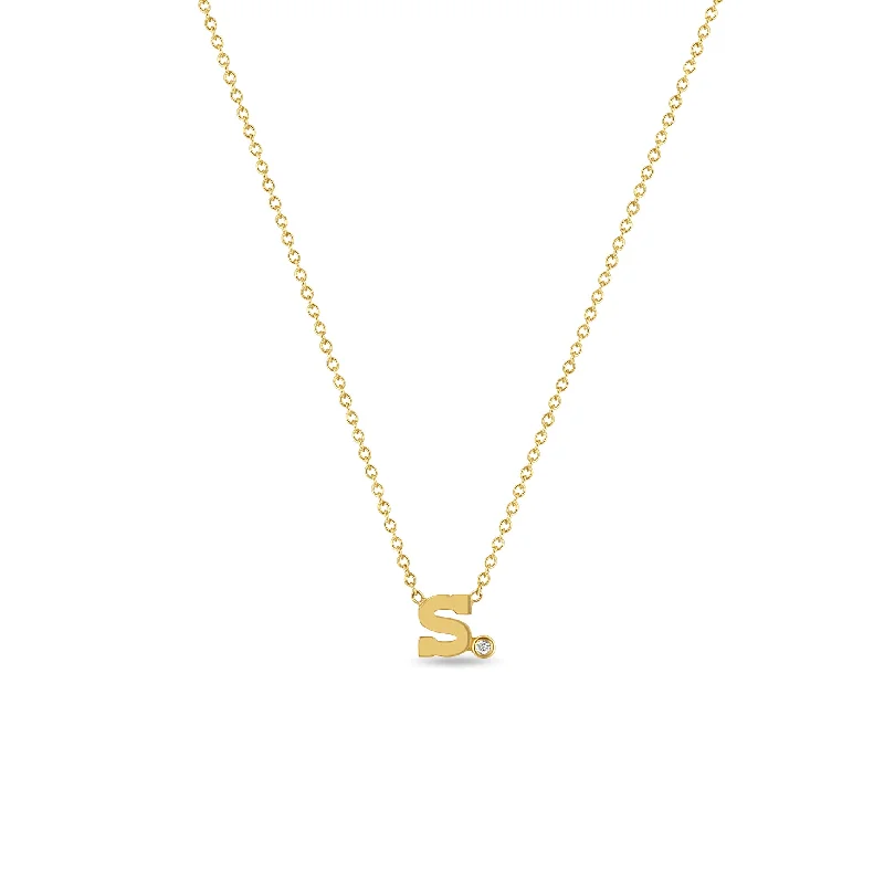 minimalist rose gold stacking rings Letter Necklace with Single Diamond Bezel