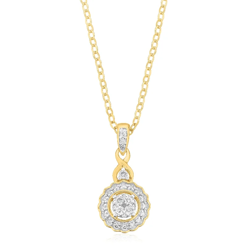 unique wooden bead necklace London 9ct Yellow Gold with Round Brilliant Cut 1/4 CARAT tw Diamond Pendant