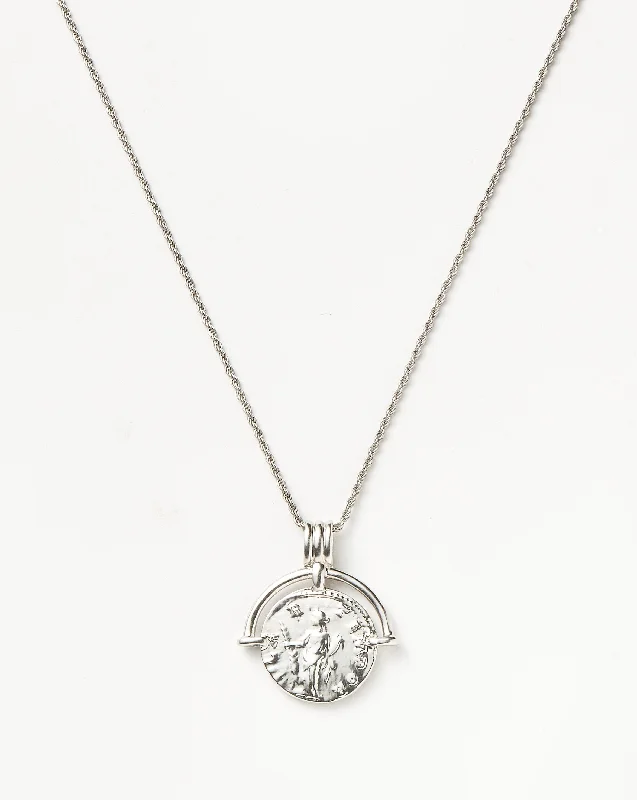 tiny opal stud earrings Lucy Williams Medium Engravable Roman Arc Coin Necklace | Silver Plated