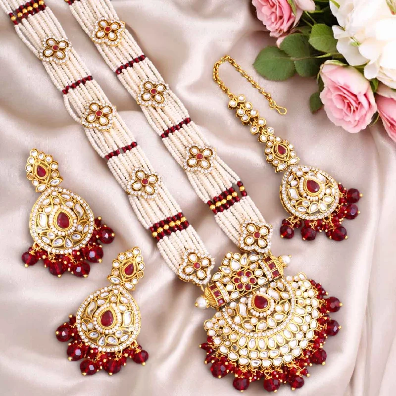 rose gold anklet chain Maroon Mansi Kundan Jewellery Set