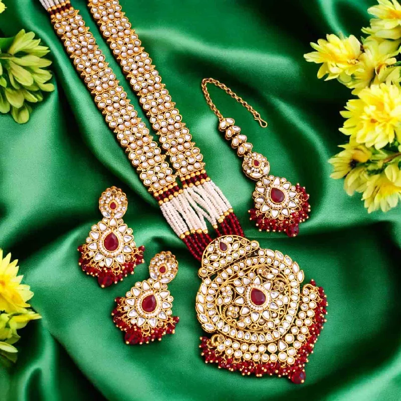 butterfly charm bracelet delicate Maroon Ujala Kundan Jewellery Set