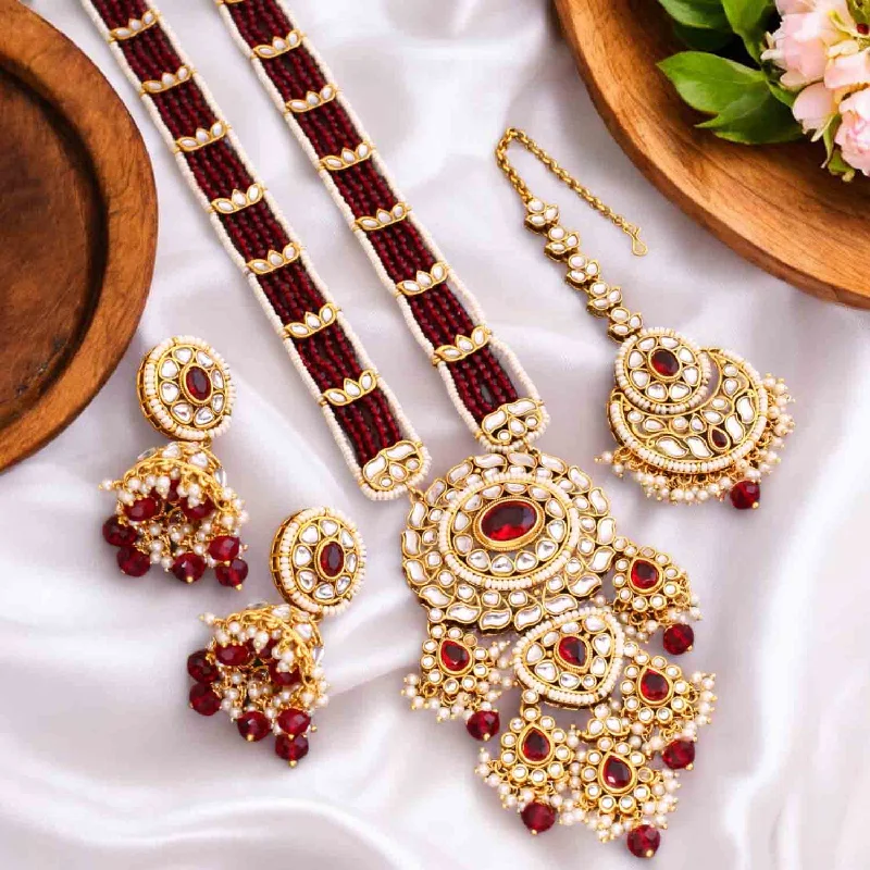 men’s titanium ring with diamonds Maroon Yashashvi Kundan Jewellery Set