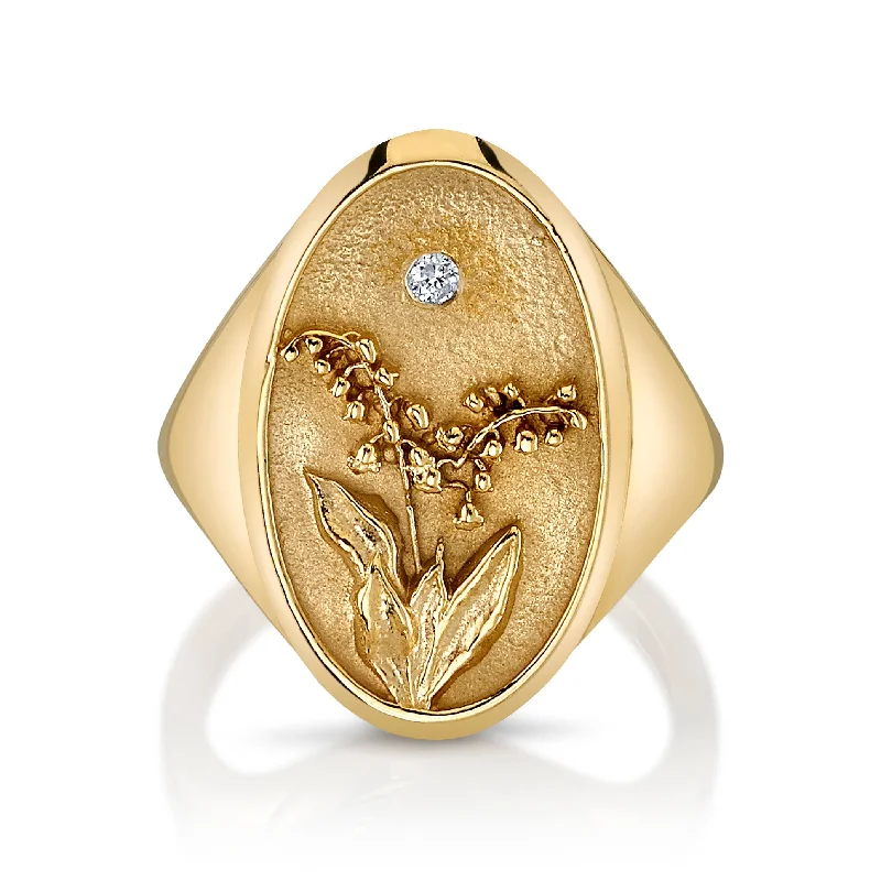 colorful gemstone engagement ring MAY BIRTH FLOWER SIGNET RING