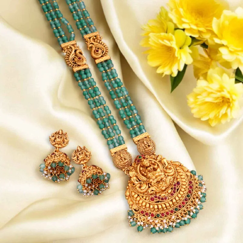 simple crystal earrings Mint Shambhavi Temple Jewellery Set- New Arrival