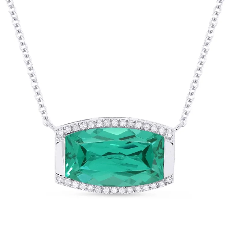 MODERN WHITE GOLD AND LAB GROWN PARAIBA NECKLACE, .08 CT TW