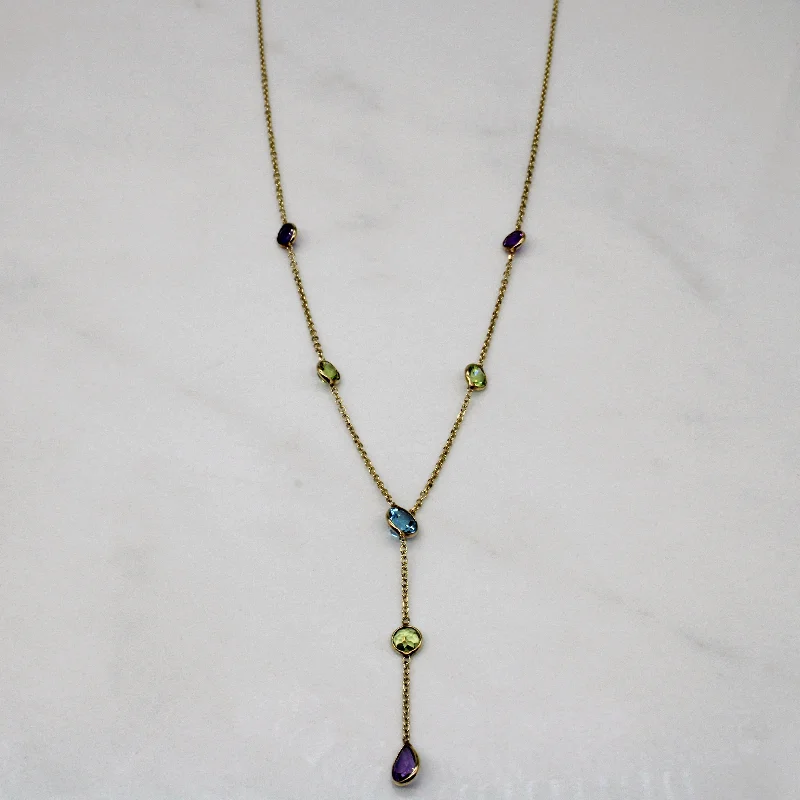 handcrafted silver cross pendant Multi Gem Link Drop 14k Necklace | 1.45ctw | 16" |