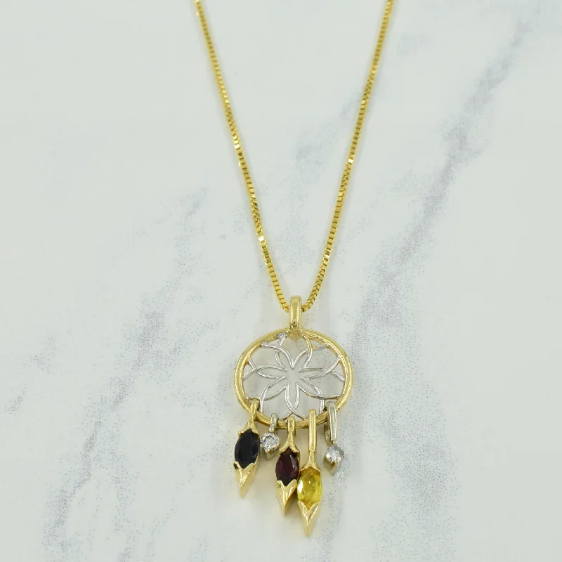 evil eye protection bracelet Multi Gemstone & Diamond Dream Catcher 10k Necklace | 0.46ctw, 0.06ctw | 18" |