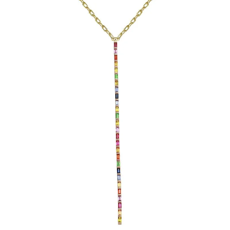 braided wedding ring men 14K Yellow Gold Multi-Sapphire Rainbow Lariat Necklace