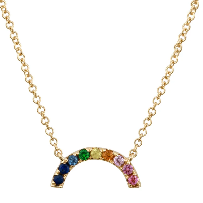 oval blue sapphire ring 14K Yellow Gold Multi-Sapphire Rainbow Necklace