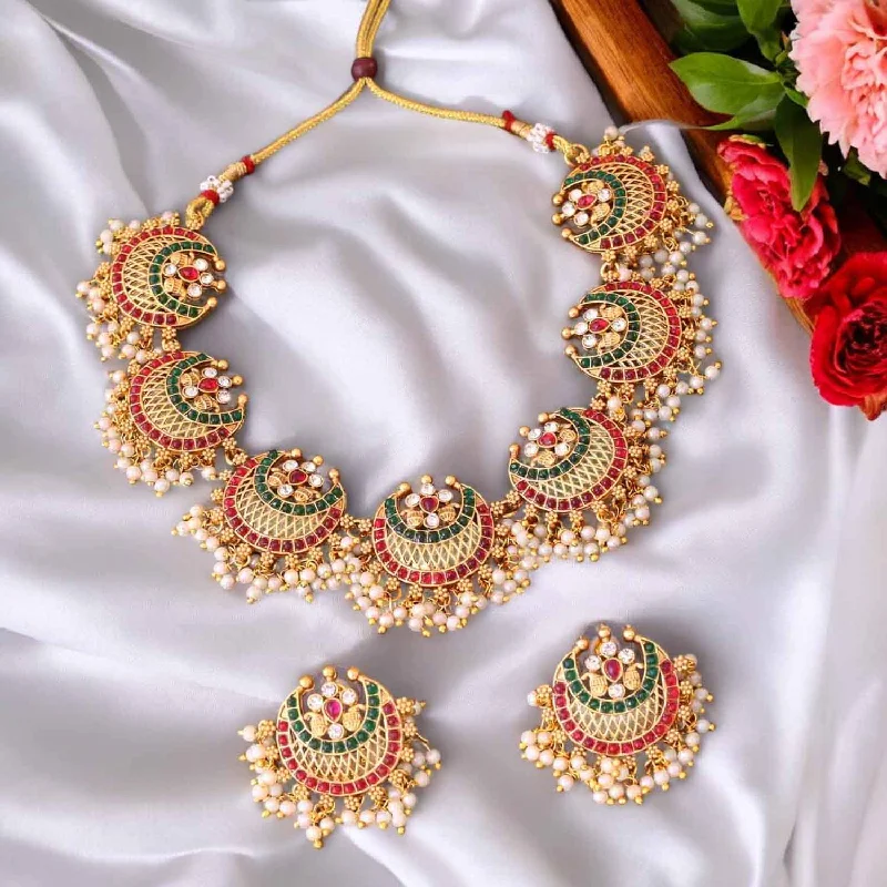 handcrafted beaded hoop earrings Multicolor Apoorva Antique Jewellery Set - New Arrival handcrafted beaded hoop earrings Multicolor Apoorva Antique Jewellery Set - New Arrival