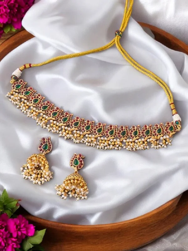 ethical lab-grown diamond ring Multicolor Deeptika Temple Jewellery Set