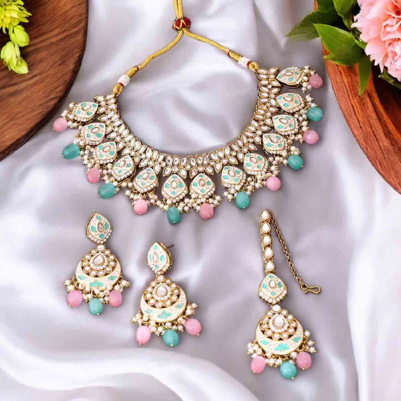 women’s leather wrap bracelet Multicolor Dharvi Kundan Jewellery Set