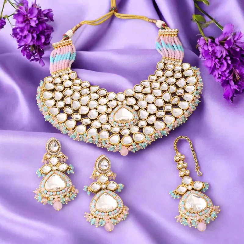tiny gold huggie hoops Multicolor Kairavi Kundan Jewellery Set