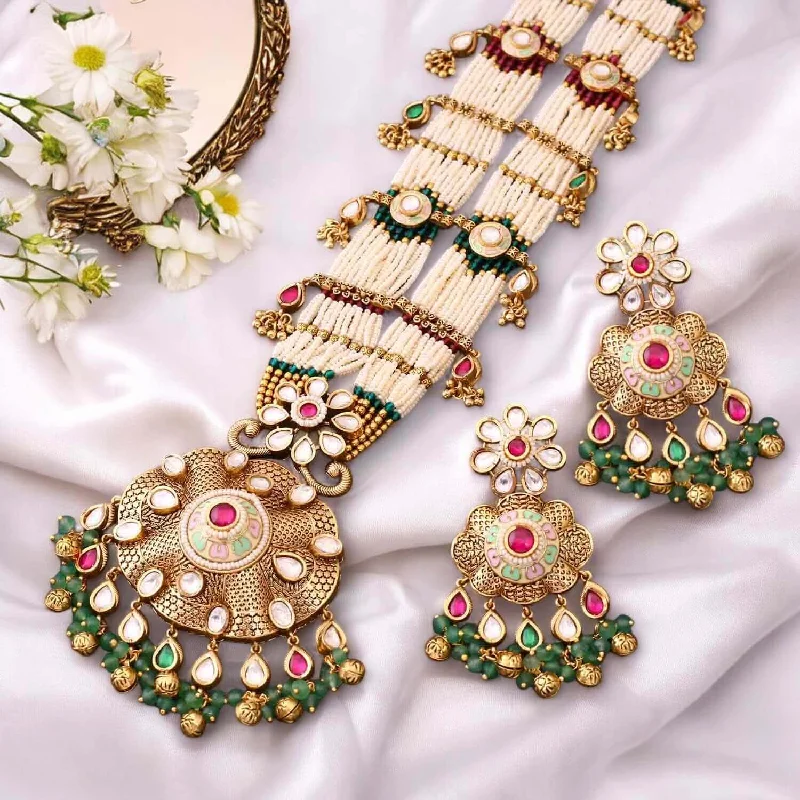 boho beaded statement necklace Multicolor Kavitha Antique Rajwadi Set