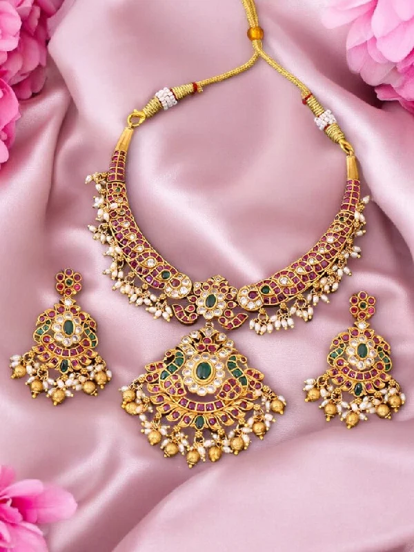 silver moon phase pendant Multicolor Madhava Antique Jewellery Set - New Arrival