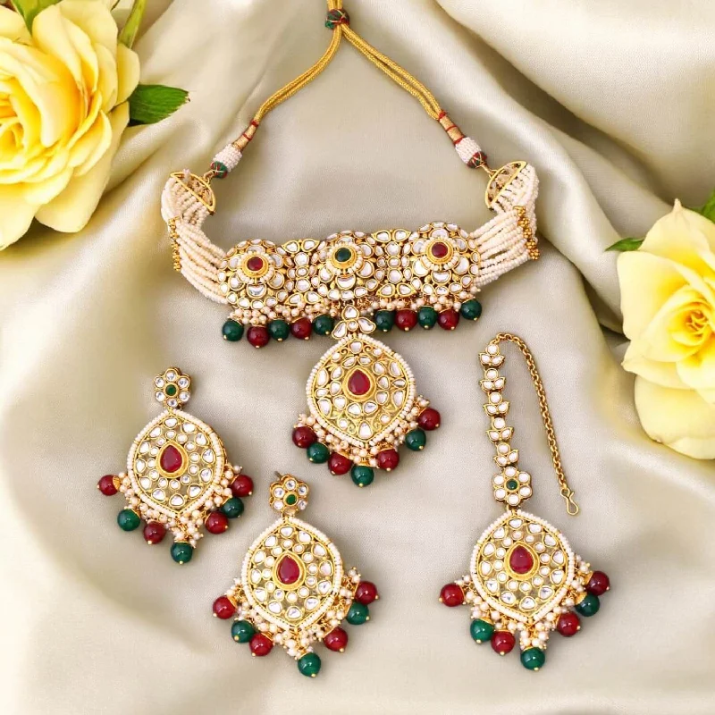 personalized couples ring engraved Multicolor Saloni Kundan Jewellery Set