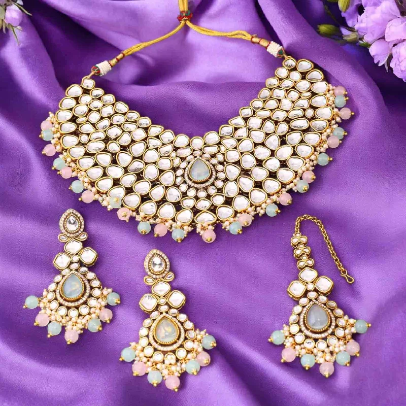 raw crystal cuff bracelet Multicolor Vandanti Kundan Jewellery Set