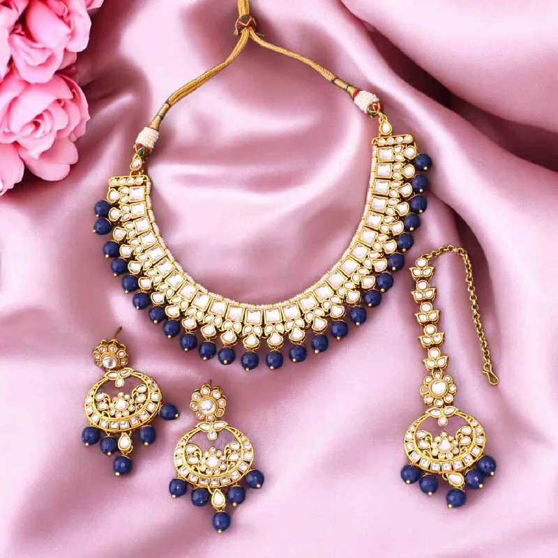 delicate floral wedding band Navy Aaria Kundan Jewellery Set